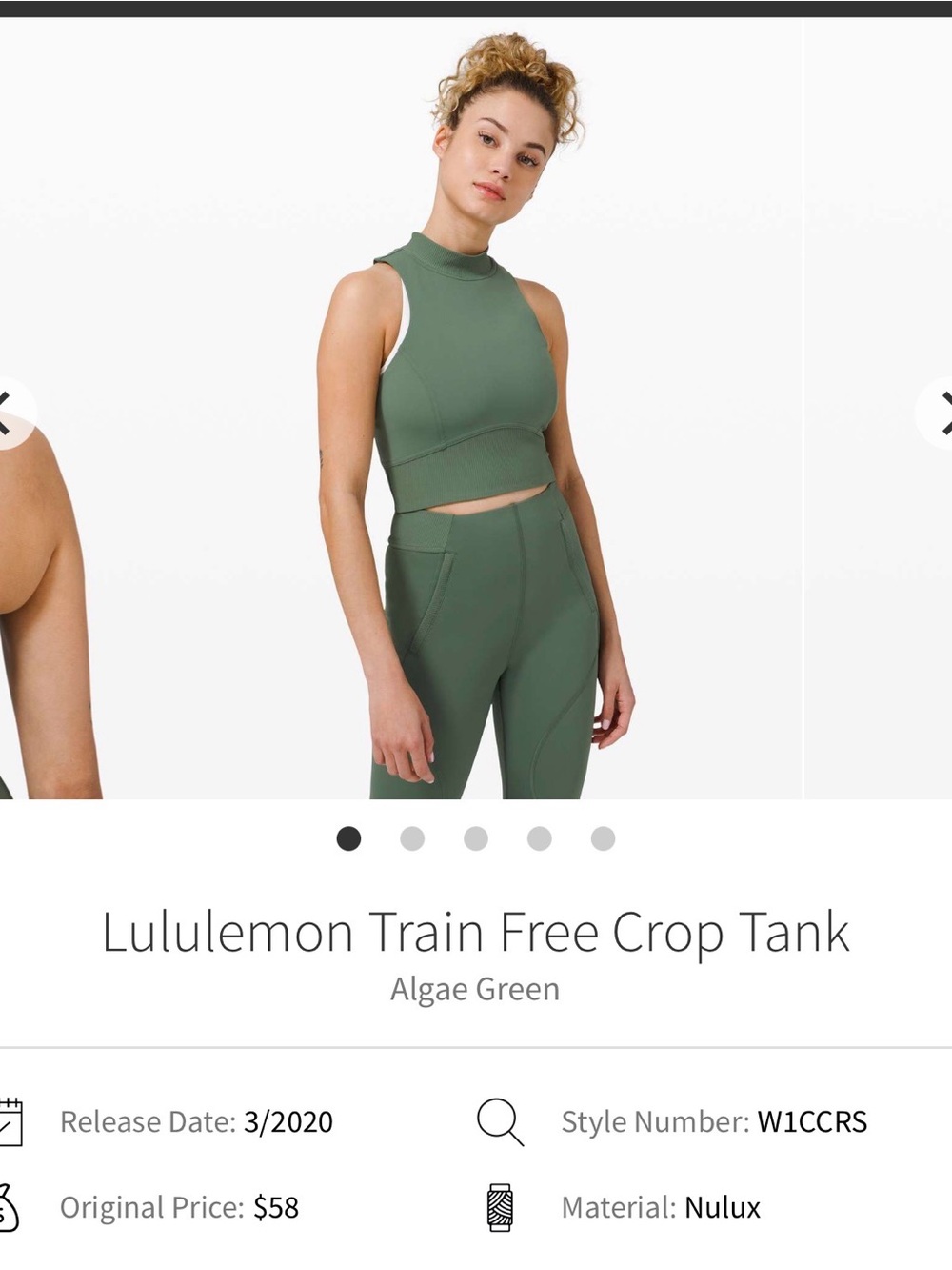 lululemon athletica Crop Tank in Algae Green